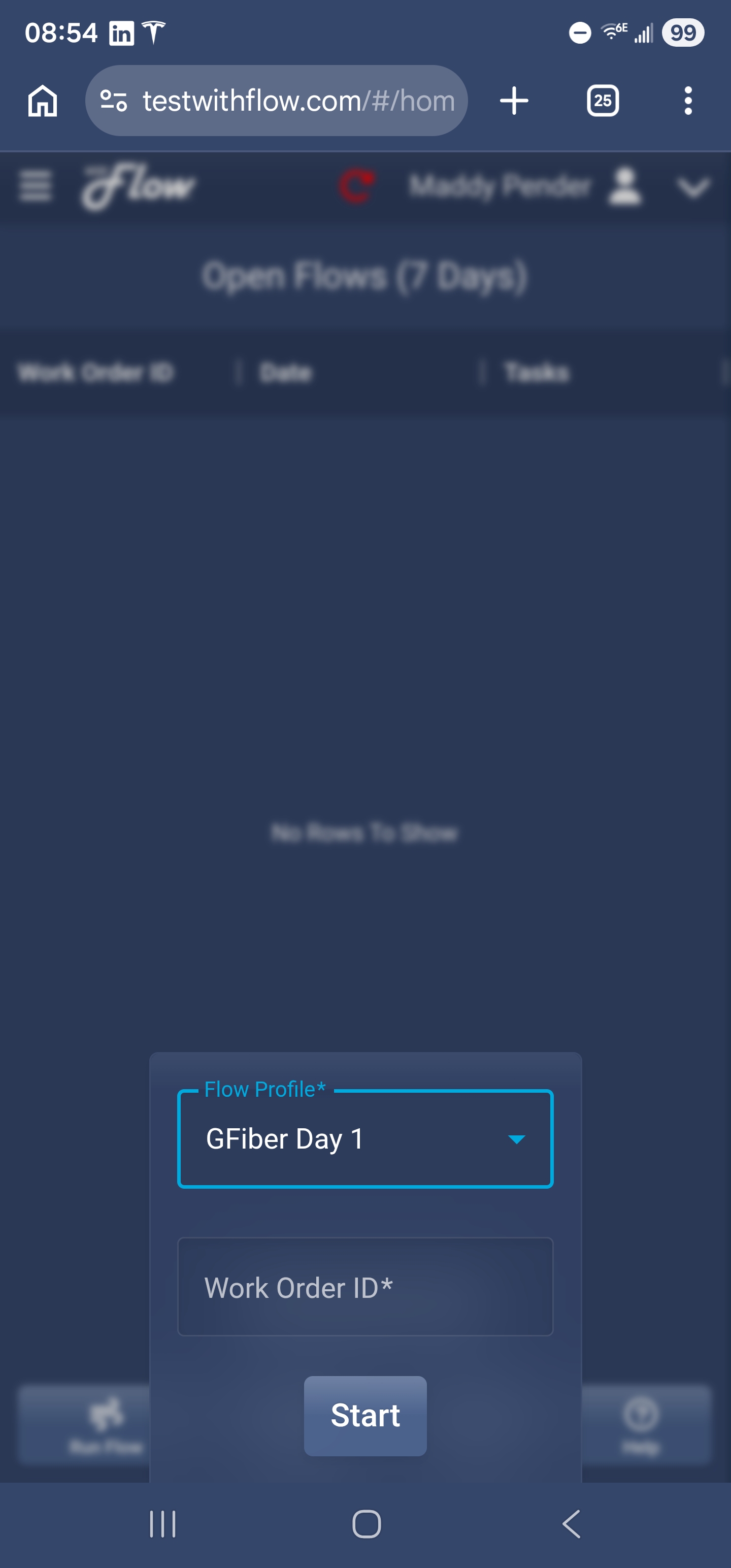 TestWithFlow flow start screen